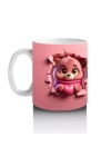 Pembe Bereli Sevimli Ayıcık Figürü Önden ve Arkadan - Baskılı kahve kupası