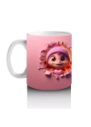 Pembe Bereli Sevimli Dinozor Kız Figürü (Yandan ve Önden) - Baskılı kahve kupası