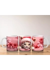 Pembe Bereli Sevimli Kedi Figürü – Baskılı Kupa