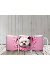 Pembe Çatlak Duvar Arasında Gülümseyen Beyaz Terrier - Baskılı kahve kupası