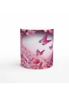Pembe Çiçekler ve Kelebeklerle Bezeli Romantik Baskılı Kupa Bardak