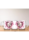 Pembe Çiçekli Çatlak Zeminden Bakan Sevimli Köpek - Baskılı kahve kupası