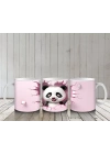 Pembe Duvar Arasında Neşeli Panda – Baskılı Kahve Kupası