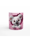 Pembe Duvarı Yırtarak Bakan Sevimli Koala Temalı Baskılı Kupa Bardak
