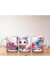 Pembe Güller Arasında Sevimli Kedi – Baskılı Kahve Kupası