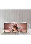 Pembe Güllerle Süslenmiş Şapkalı Sevimli Timsah – Baskılı Kahve Kupası