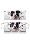 Pembe Kalpler Arasında Çatlağı Delip Bakan Border Collie - Baskılı kahve kupası