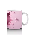 Pembe Kalpler Arasında Sevimli Beyaz Tavşan Figürü - Baskılı kahve kupası