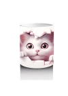Pembe Kalpler Arasında Tatlı Kedi – Baskılı Kahve Kupası