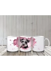 Pembe Kalplerle Çevrili Schnauzer Cinsi Sevimli Köpek - Baskılı kahve kupası