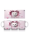 Pembe Kalplerle Süslenmiş Sevimli Kedi – Baskılı Kahve Kupası