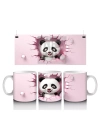 Pembe Kalplerle Süslenmiş Sevimli Panda Figürü - Baskılı kahve kupası