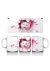 Pembe Kalplerle Süslenmiş Tatlı Kedi – Baskılı Kahve Kupası