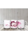 Pembe Kalplerle Süslenmiş Tatlı Kedi – Baskılı Kahve Kupası