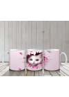 Pembe Kalpli Çatlak Duvar Arasında Tatlı Kedi – Baskılı Kahve Kupası