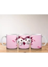 Pembe Kalpli Zeminden Bakan Sevimli İkiz Kediler - Baskılı kahve kupası