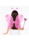 Pembe Kelebek Kız Seti – 50 cm Kelebek Kanadı, Taç ve Asa
