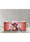 Pembe Kurdeleli Kalpli Gözlüklü Dinozor Deseni - Baskılı kahve kupası