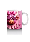 Pembe Kurdeleli Kalpli Gözlüklü İnek Tasarımı - Baskılı kahve kupası