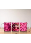Pembe Leopar Desenli Arka Planda Romantik Ayıcık – Baskılı Kahve Kupası