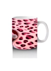 Pembe Leopar Desenli Fon Üzerinde Kalpli Kedi – Baskılı Kahve Kupası