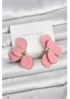 Pembe Mineli Lotus Model Pirinç Kadın Küpe