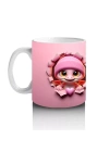 Pembe Şapkalı Sevimli Kız Maskot Çatlakta – Baskılı Kahve Kupası