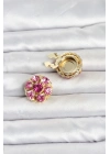 Pembe Zirkon Taşlı Düğme veya Manşet Broşu