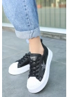 Piata Siyah Cilt Beyaz Tabanlı Bağcıklı Spor Ayakkabı