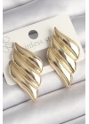 Pirinç Gold Renk 3 Sıralı Dalgalı Model Kadın Küpe