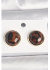 Pirinç Gold Renk 3D Daire Leopar Model Kadın Küpe