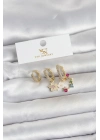 Pirinç Gold Renk Çiçek Model 3lü Kadın Küpe