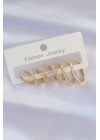 Pirinç Gold Renk İnce Oval Küpe Seti