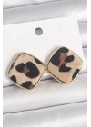 Pirinç Gold Renk Kare Leopar Model Kadın Küpe