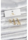 Pirinç Gold Renk Kelebek Model 3lü Kadın Küpe