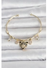 Pirinç Gold Renk Leopar Detaylı Charmlı Kadın Bileklik
