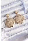 Pirinç Gold Renk Oval İşlemeli Küpe