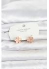 Pirinç Gold Renk Pembe Çiçek Model Çocuk Küpe