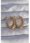 Pirinç Gold Renk Zirkon Taşlı Oval Model Küpe