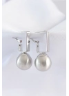 Pirinç Gümüş Renk Dikdörtgen Detay Oval Küpe