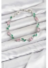 Pirinç Gümüş Renk Pembe Zirkon Taşlı Çiçek Model Kadın Bileklik