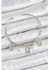 ® Pirinç Zirkon Taşlı Dikdörtgen Model Gümüş Renk Charm Bileklik