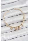 Pirinç Zirkon Taşlı Pembe Kalp Model Gold Renk Charm Bileklik