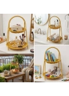 ®  Plastik Rattan İki Katlı Sunumluk–Dekoratif Organizer, Mutfak Meyve,Sebze Sepeti, Banyo Düzenleyici Raf,Masaüstü Çok Amaçlı Sunum Standı