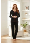 Premium Kadın 4’lü Fitilli Set – Siyah Kırmızı Biyeli (Pijama Üst, Pantolon, Bikini Takımı)