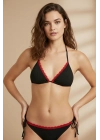 Premium Kadın 4’lü Fitilli Set – Siyah Kırmızı Biyeli (Pijama Üst, Pantolon, Bikini Takımı)