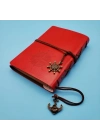 Pusula Tasarımlı Kırmızı Deri Defter