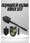Pusulalı Katlanabilen Portatif Çantalı Mini Kazma Kürek Seti