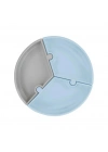Puzzle Vakum Tabanlı Silikon Tabak Mineral Blue / Powder Grey