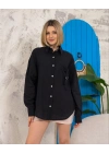 Relax fit keten gömlek siyah s255349